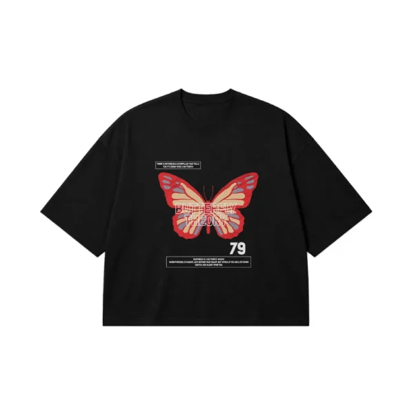 تیشرت باکسی پروانه قرمز طرح Butterfly Theory کد 13865
