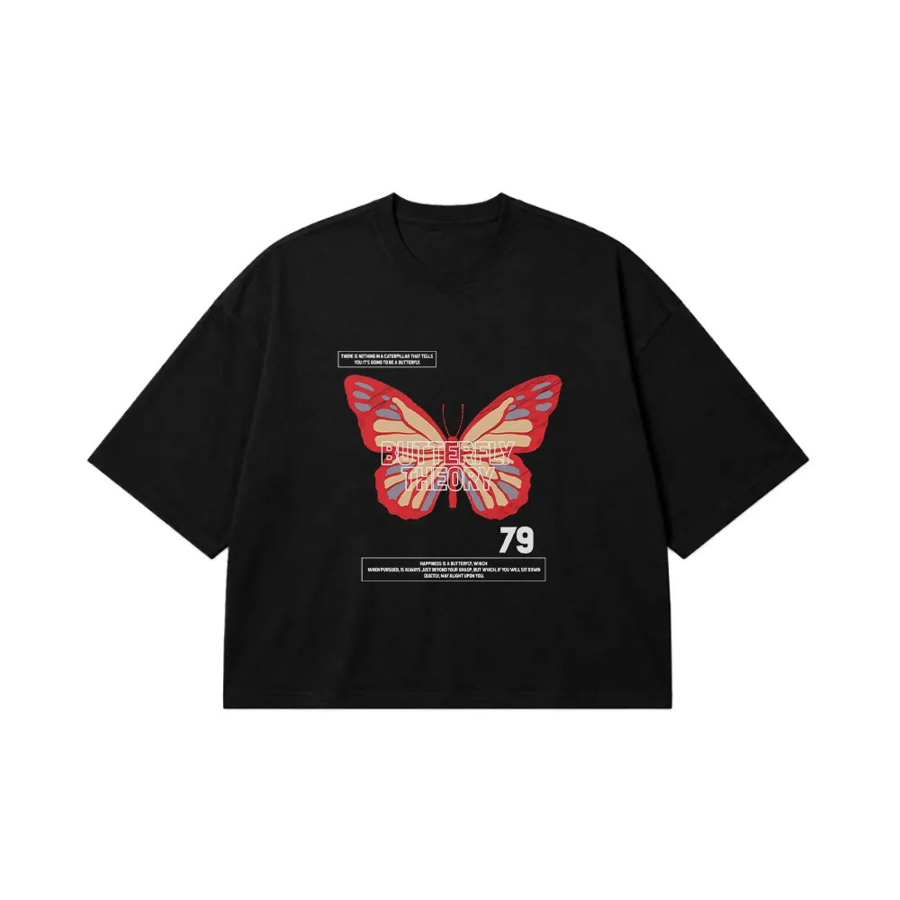 تیشرت باکسی پروانه قرمز طرح Butterfly Theory کد 13865