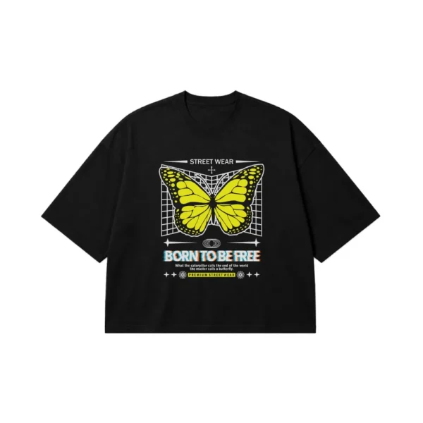 تیشرت باکسی پروانه طرح Born To Be Free کد 13885