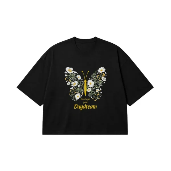 تیشرت باکسی پروانه و گل طرح Daydream کد 13891