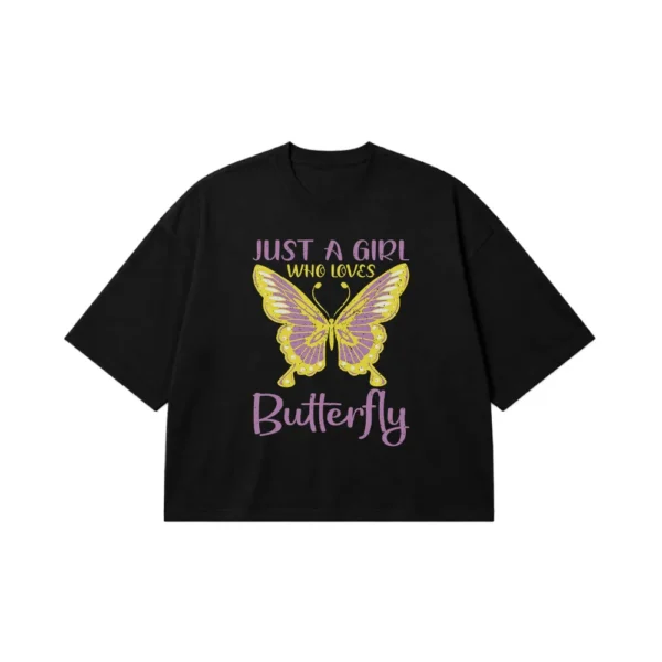 تیشرت باکسی پروانه طرح Just a Girl Who Loves Butterfly کد 13905
