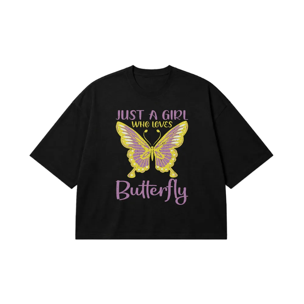 تیشرت باکسی پروانه طرح Just a Girl Who Loves Butterfly کد 13905