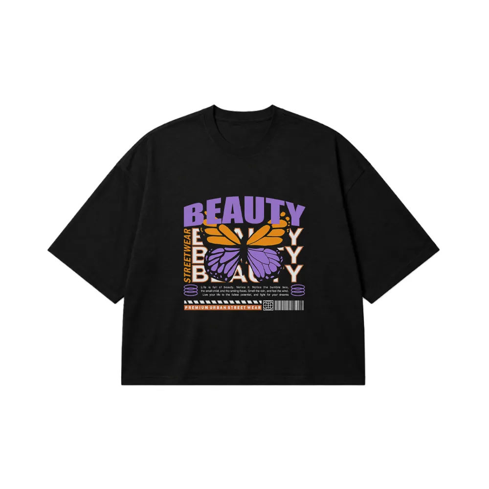 تیشرت باکسی پروانه طرح Beauty Streetwear کد 13906
