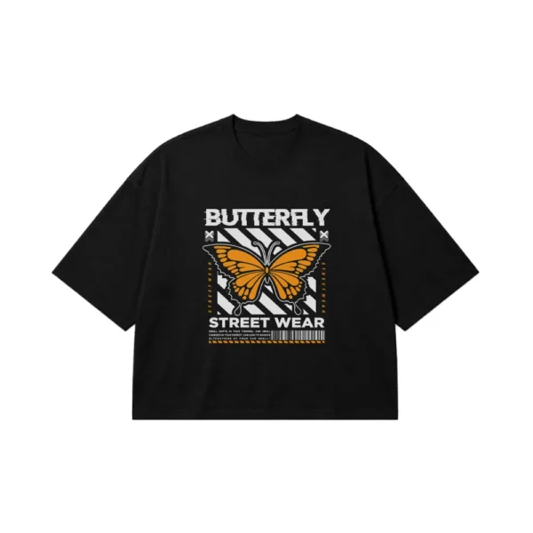 تیشرت باکسی پروانه نارنجی طرح Street Wear کد 13920