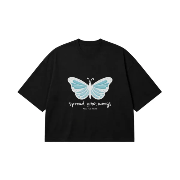 تیشرت باکسی پروانه آبی طرح Spread Your Wings کد 13937