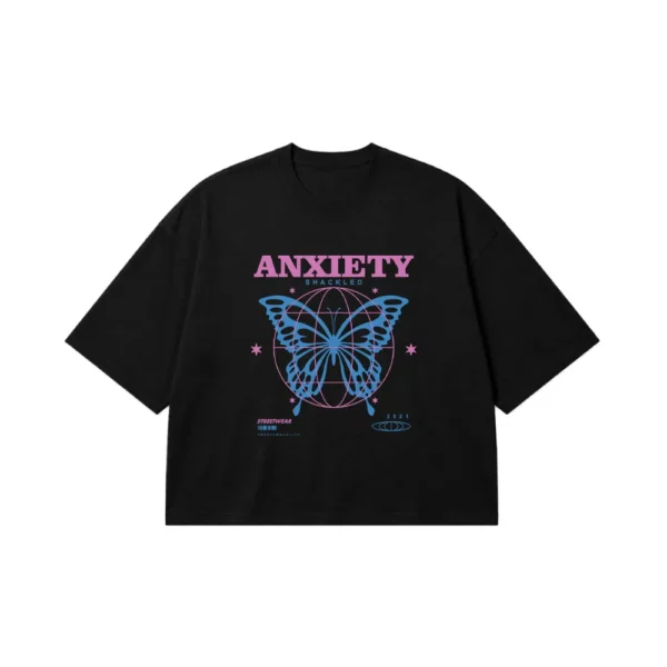 تیشرت باکسی پروانه طرح Anxiety Shackled کد 13939