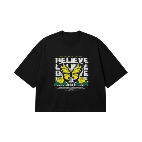 تیشرت باکسی پروانه طرح Believe کد 13948