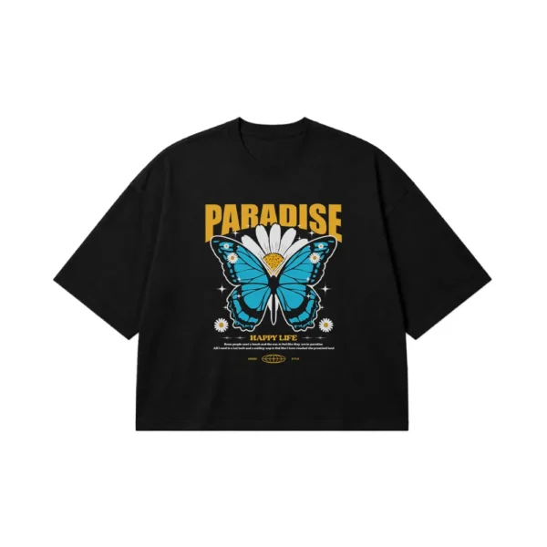 تیشرت باکسی پروانه طرح Paradise Happy Life کد 13949