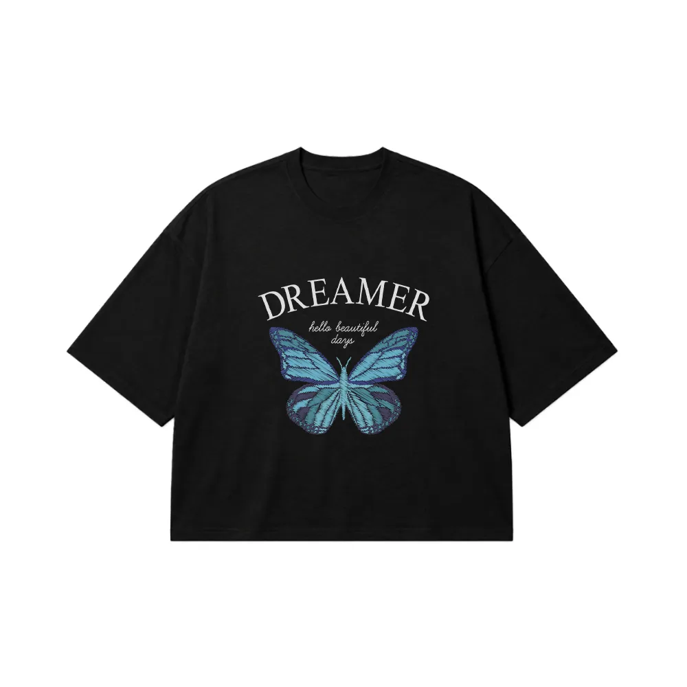 تیشرت باکسی پروانه طرح Dreamer کد 13957