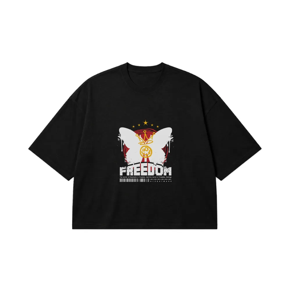 تیشرت باکسی پروانه طرح Freedom Crown کد 13960