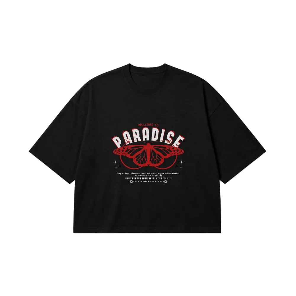 تیشرت باکسی پروانه قرمز طرح Paradise کد 13961