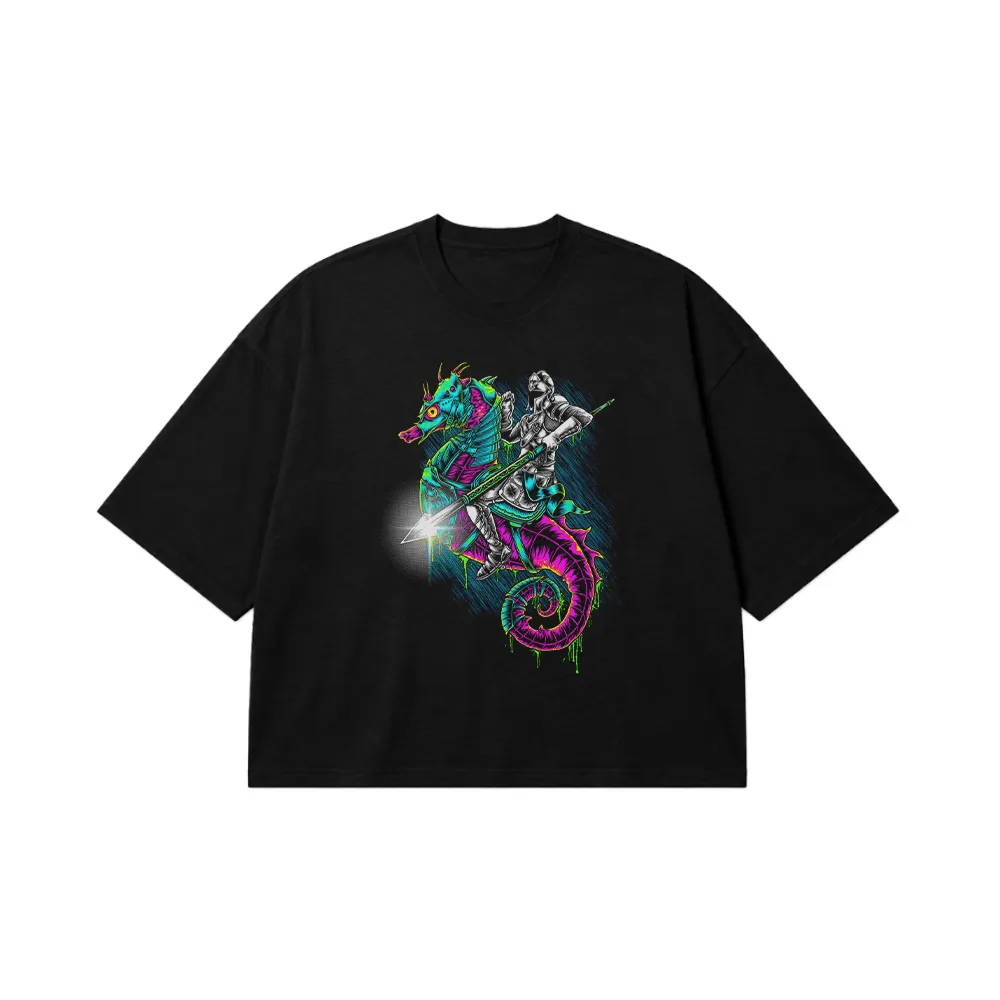 تیشرت باکسی اسب دریایی طرح فانتزی (Seahorse) کد 14000