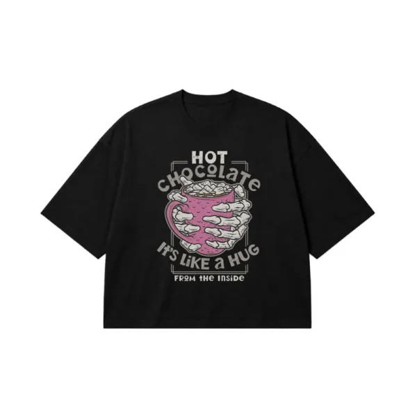 تیشرت باکسی نوشته Hot Chocolate Is Like a Hug from the Inside کد 14008