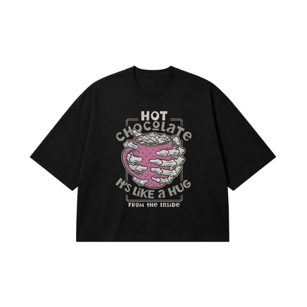 تیشرت باکسی نوشته Hot Chocolate Is Like a Hug from the Inside کد 14008