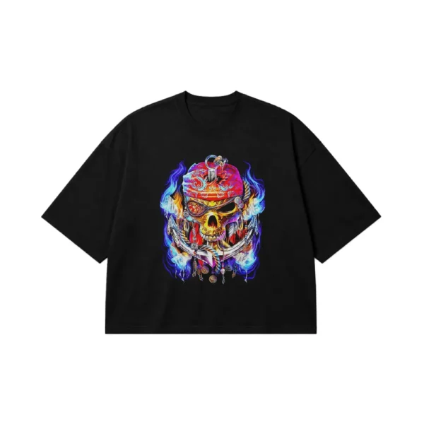 تیشرت باکسی جمجمه طرح دزد دریایی رنگی (Pirate Skull) کد 14015