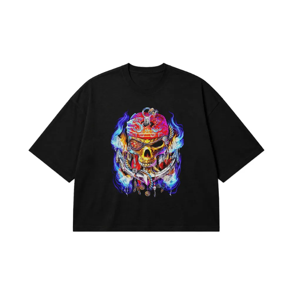تیشرت باکسی جمجمه طرح دزد دریایی رنگی (Pirate Skull) کد 14015
