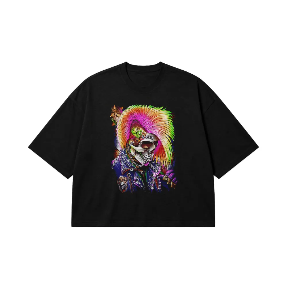 تیشرت باکسی جمجمه طرح مهاجم پانک رنگی (Punk Skull) کد 14017