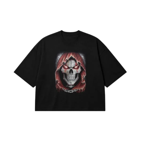 تیشرت باکسی جمجمه طرح شبح قرمز (Red Hood Reaper) کد 14018