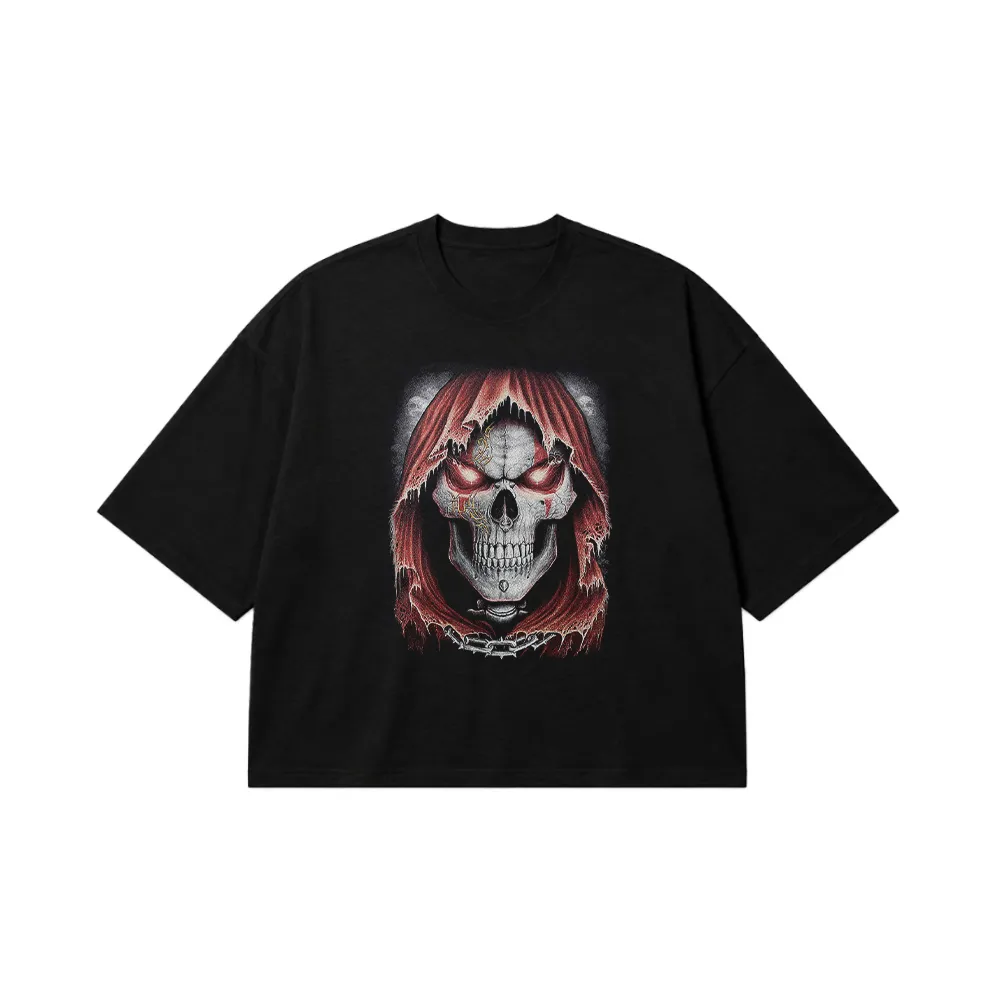 تیشرت باکسی جمجمه طرح شبح قرمز (Red Hood Reaper) کد 14018