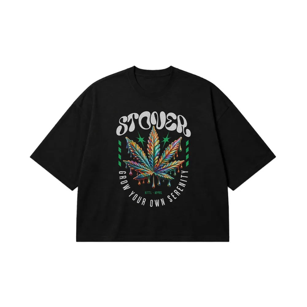 تیشرت باکسی طرح برگ کانابیس Stoner کد 14136