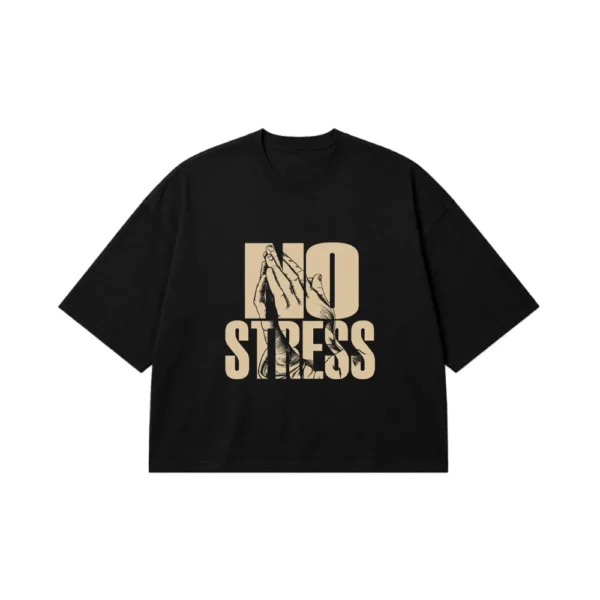تیشرت باکسی آرامش ذهنی طرح No Stress کد 1418
