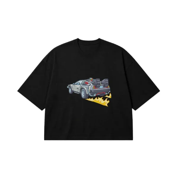 تیشرت باکسی دلورین طرح شعله (Back to Future DeLorean) کد 14203