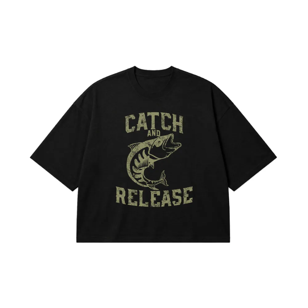 تیشرت باکسی ماهیگیری طرح Catch and Release کد 14222