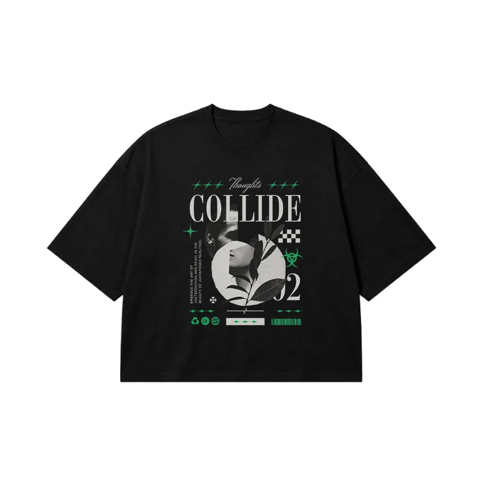تیشرت باکسی طرح انتزاعی نوشته Collide کد 14504
