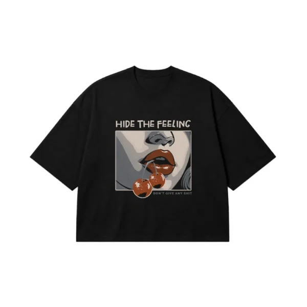 تیشرت باکسی لب طرح Hide The Feeling کد 14522