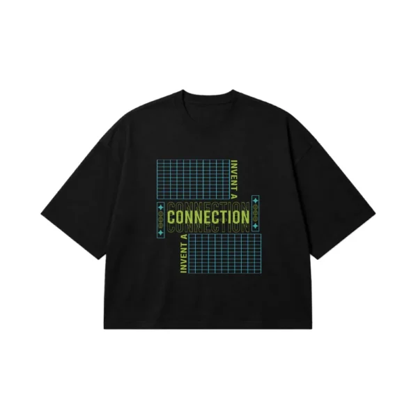 تیشرت باکسی طرح گرید نئونی Connection کد 14536