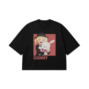 تیشرت باکسی انیمه طرح کانی زمینه صورتی (Conny) کد 14540