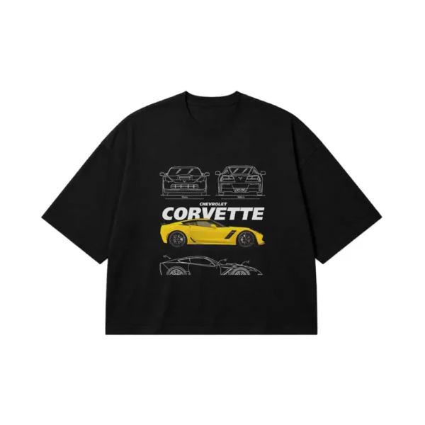 تیشرت باکسی شورولت کورت طرح بلوپرینت (Chevrolet Corvette) کد 14778