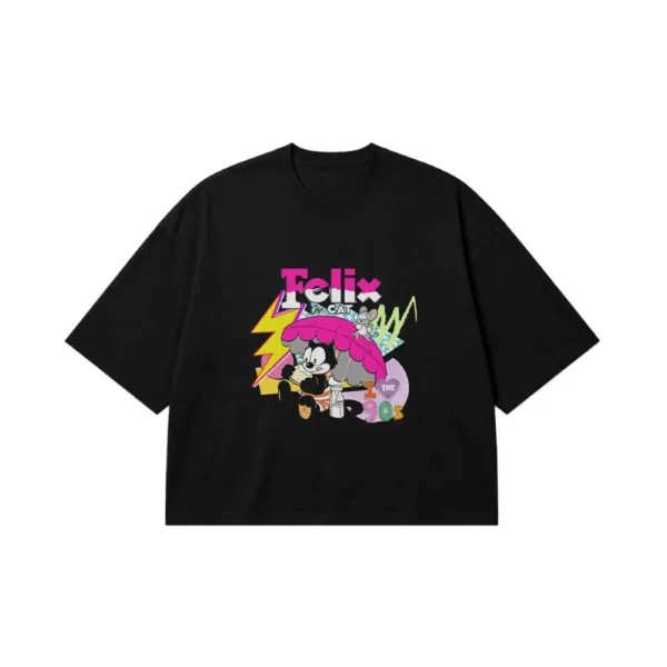 تیشرت باکسی فلیکس گربه طرح رترو دهه ۹۰ (Felix) کد 1478