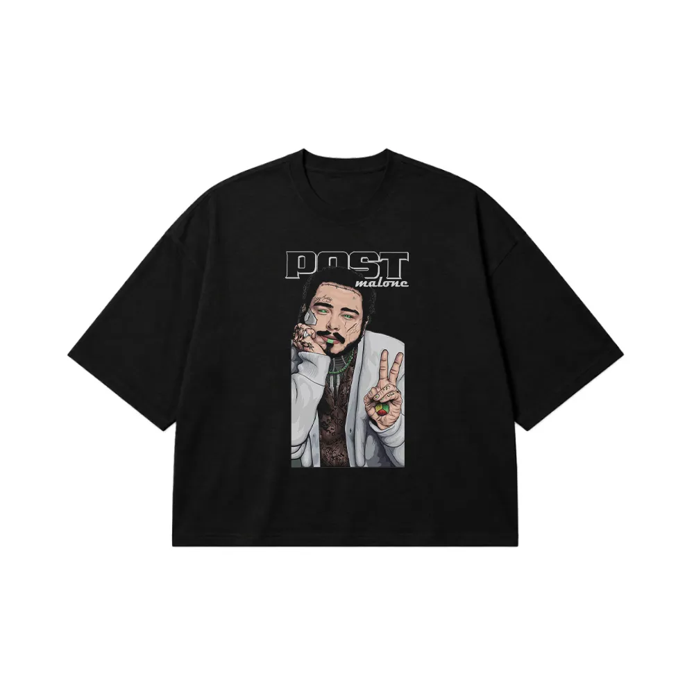 تیشرت باکسی پست مالون طرح پرتره (Post Malone) کد 1492