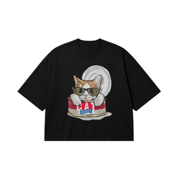 تیشرت باکسی گربه طرح کنسروی (Canned Cat) کد 14963
