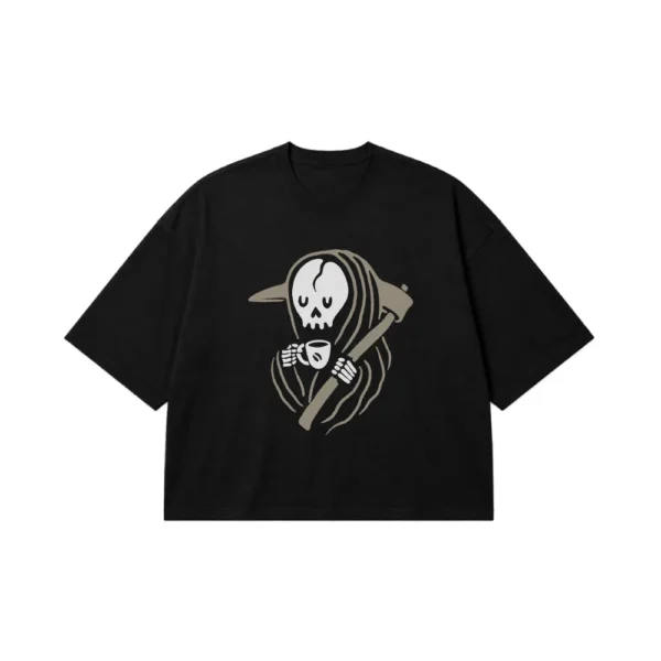 تیشرت باکسی طرح مرگ با قهوه (Grim Reaper Coffee) کد 15075