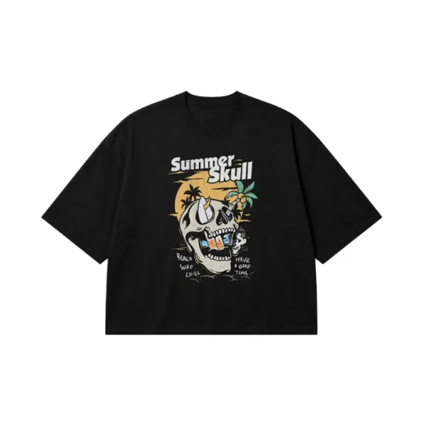 تیشرت باکسی جمجمه طرح Summer Skull کد 15141