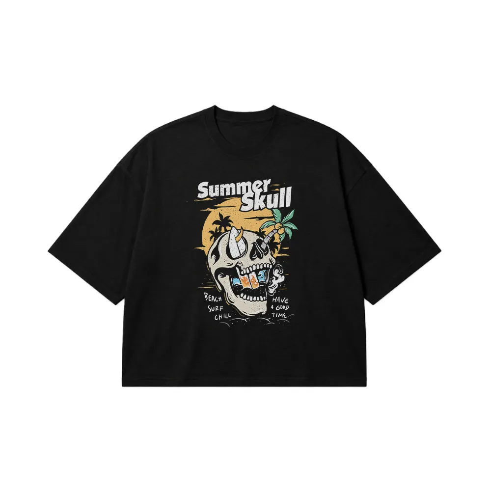 تیشرت باکسی جمجمه طرح Summer Skull کد 15141