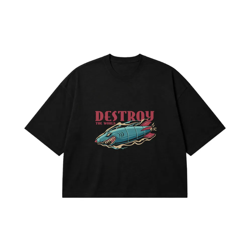تیشرت باکسی کوسه موشکی طرح Destroy The World کد 15219