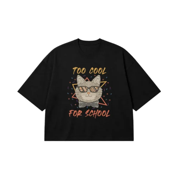 تیشرت باکسی گربه و عینک طرح Too Cool For School کد 154