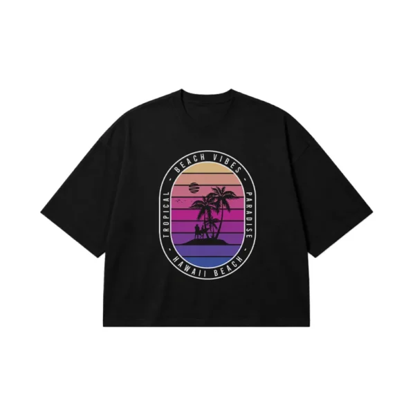 تیشرت باکسی طرح ساحل هاوایی Tropical Beach Vibes کد 15407
