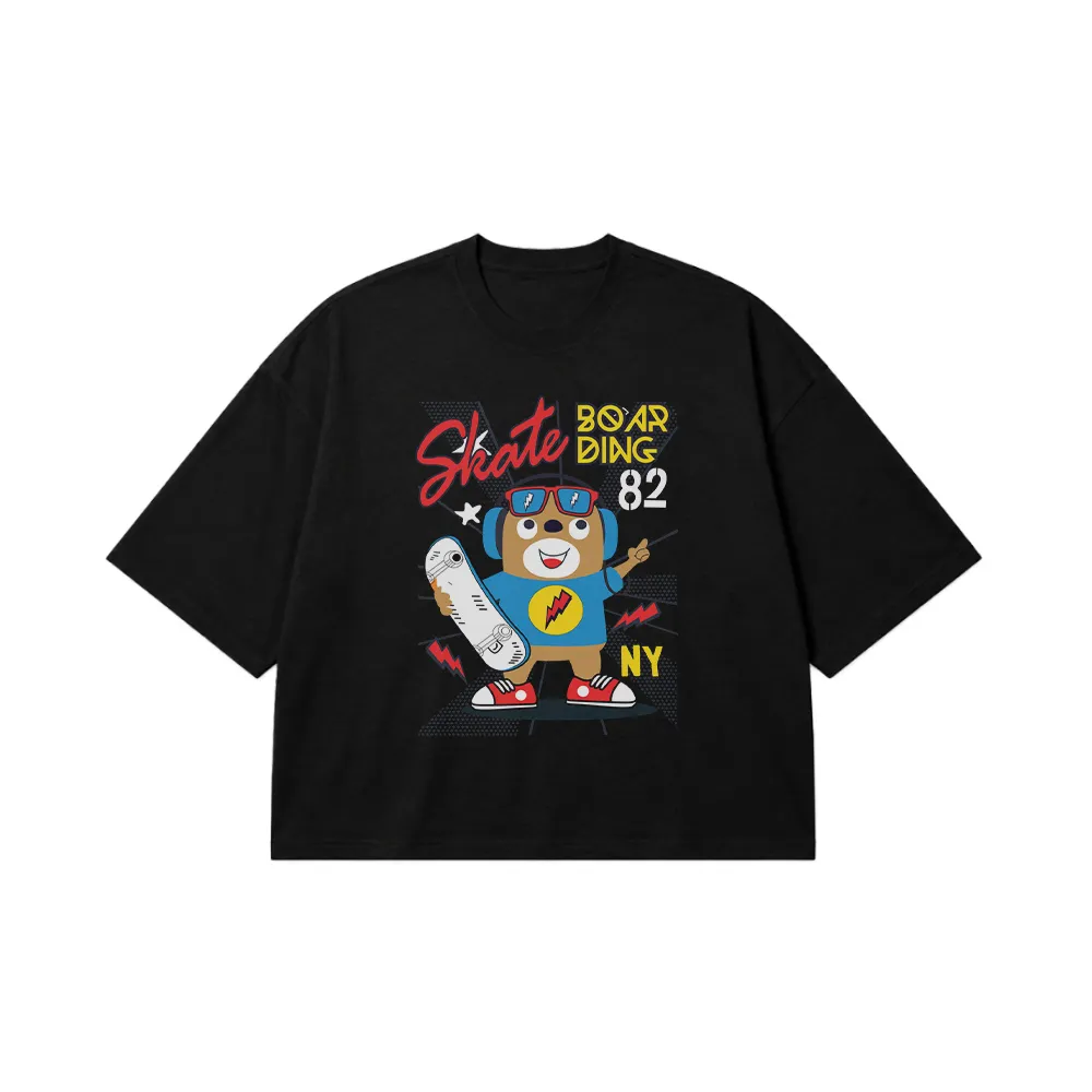 تیشرت باکسی خرس طرح اسکیت‌بورد کد 15719