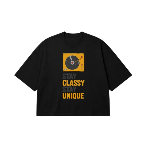 تیشرت باکسی گرام‌افون طرح Stay Classy Stay Unique کد 15853