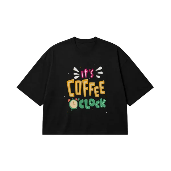 تیشرت باکسی قهوه طرح It's Coffee O'clock کد 15891
