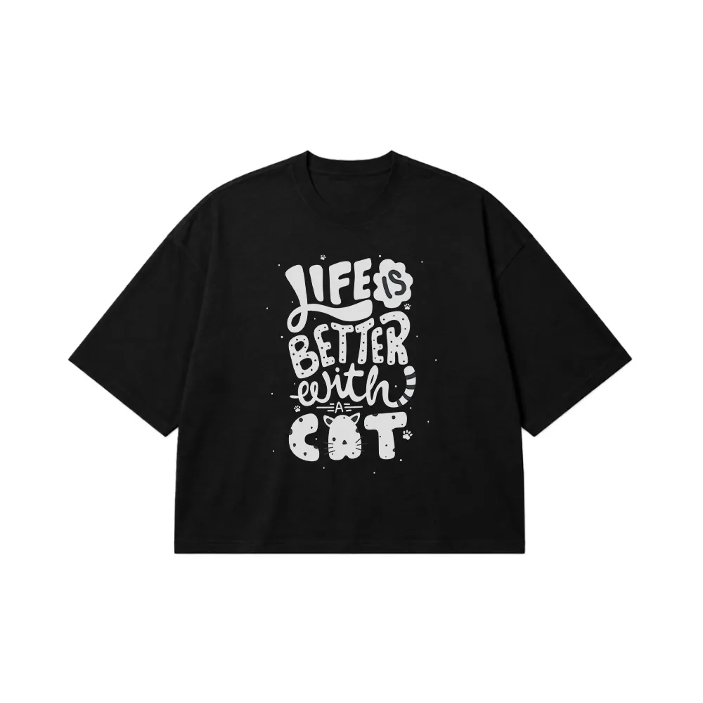 تیشرت باکسی گربه طرح Life is Better with a Cat کد 15892
