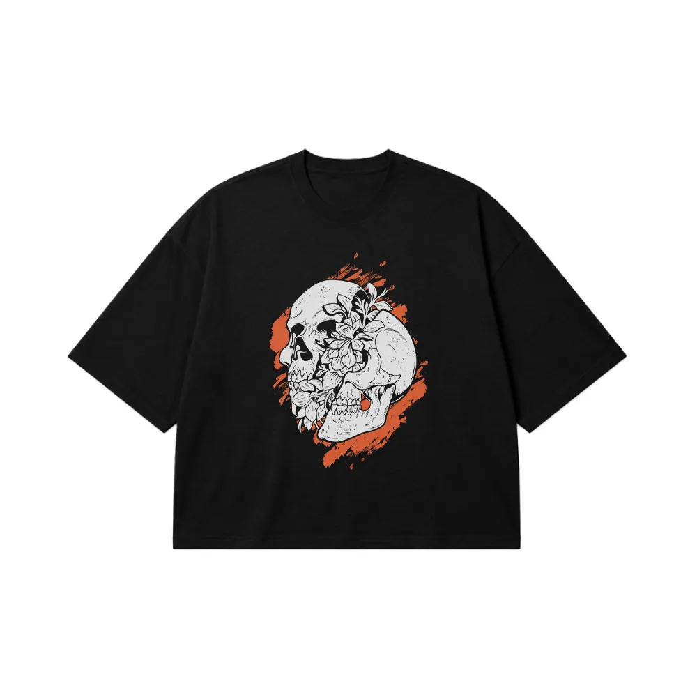 تیشرت باکسی جمجمه طرح گل (Floral Skull) کد 15924
