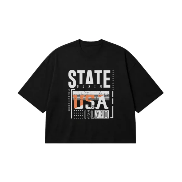 تیشرت باکسی تایپوگرافی State Denim Urban کد 16078