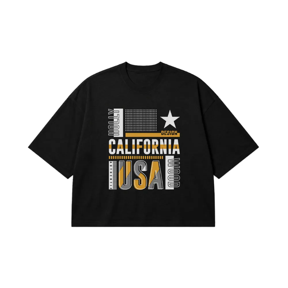 تیشرت باکسی کالیفرنیا طرح USA Hollywood کد 16099