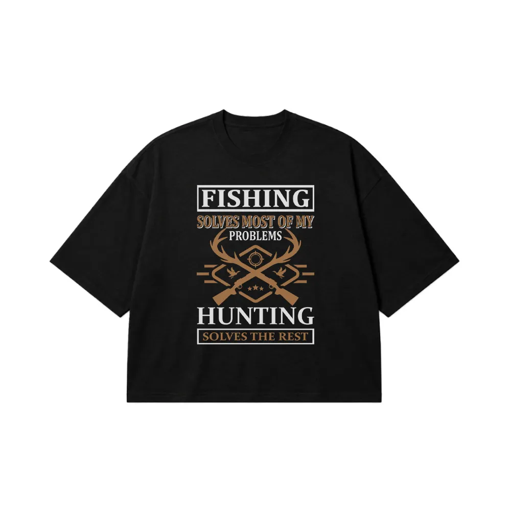 تیشرت باکسی شکار و ماهیگیری طرح Fishing Solves More Problems کد 16206