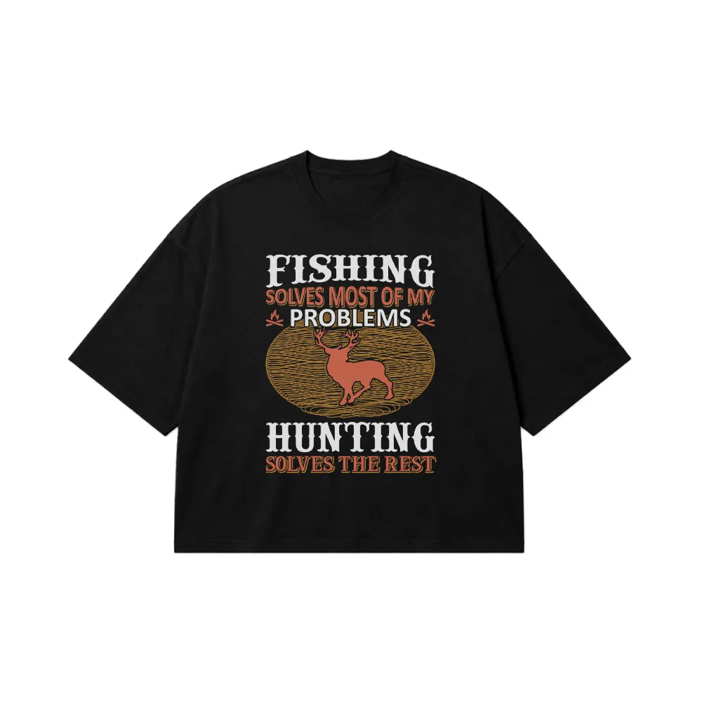 تیشرت باکسی شکار طرح Fishing Solves My Problems کد 16239